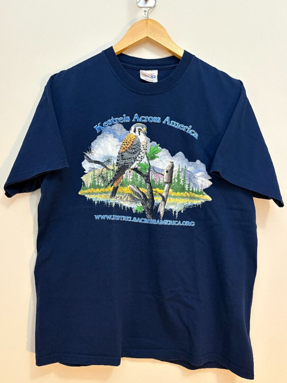VTG Hanes Kestrels Across America Bird Nest Box Graphic Tee L